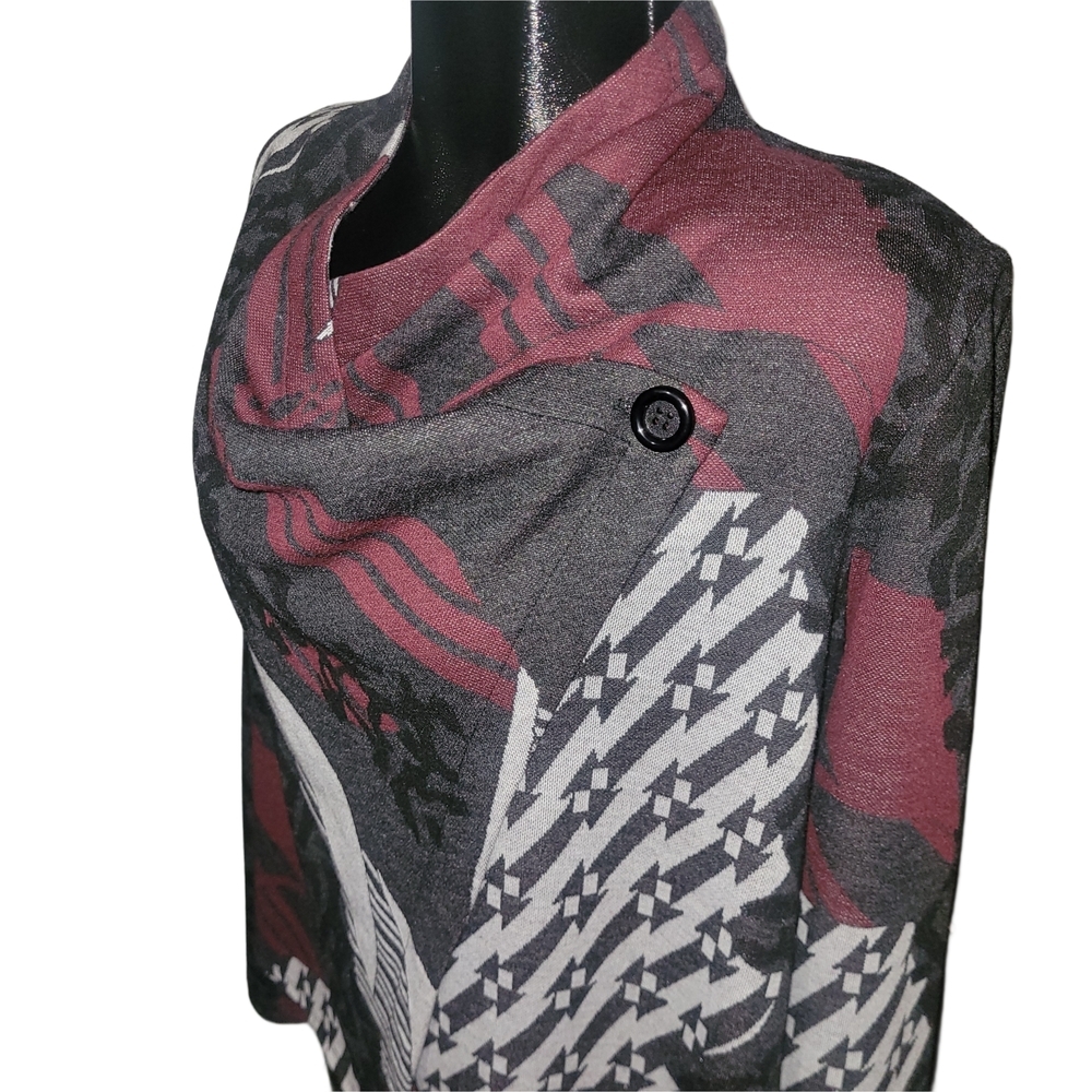 M.i.k.o Multi Color Patterned Cardigan With Off Center Button Closure L - Picture 3 of 7